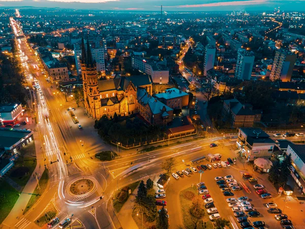 Illuminated Street Tarnow Poland — Fotografia de Stock