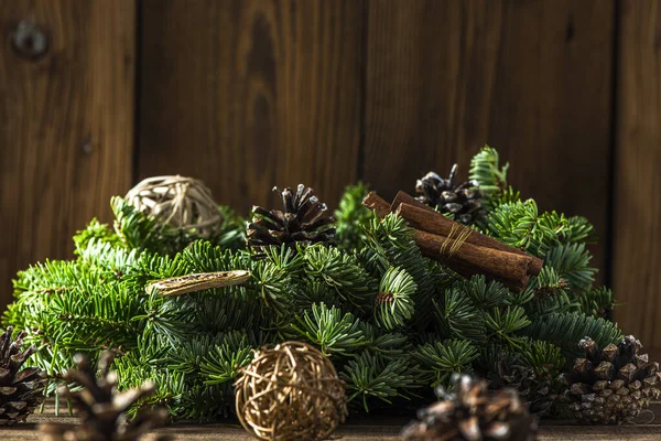 Christmas Homemade Vintage Wreath Wooden Table — Stockfoto