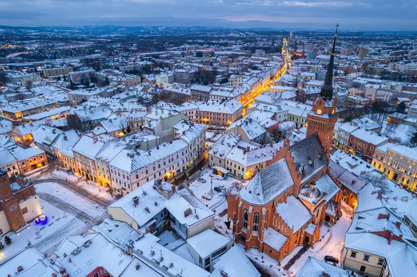 Zimą Panorama Tarnowa Widok Lotu Ptaka Stare Miasto Rynek — Zdjęcie stockowe