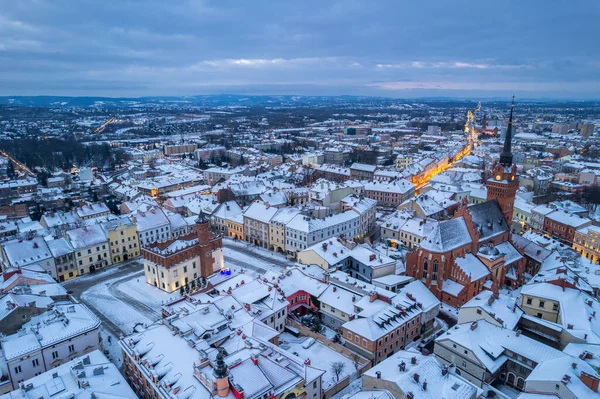 Tarnow Zimą Stare Miasto Katedra Panorama Miasta Drona — Zdjęcie stockowe