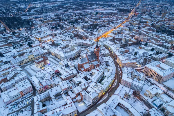 Drone Widok Tarnów Starego Miasta Zimie — Zdjęcie stockowe