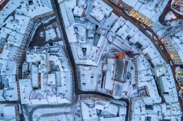冬のタルノウ旧市街のドローンビュー — ストック写真