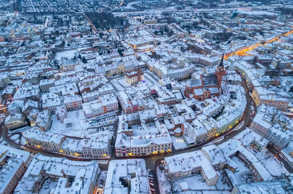 Тарнов Зимой Горизонте Вид Воздуха Старый Город Городскую Площадь — стоковое фото
