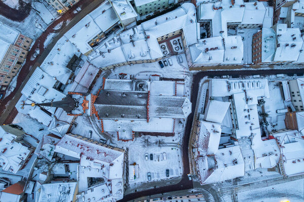 Tarnow Townscape, Aerial drone view in winter.
