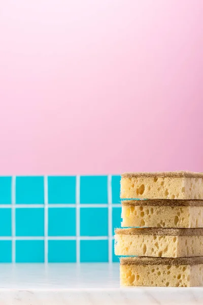 Eco Primera Esponja Cocina Bambú Mesa Copiar Espacio Fondo — Foto de Stock