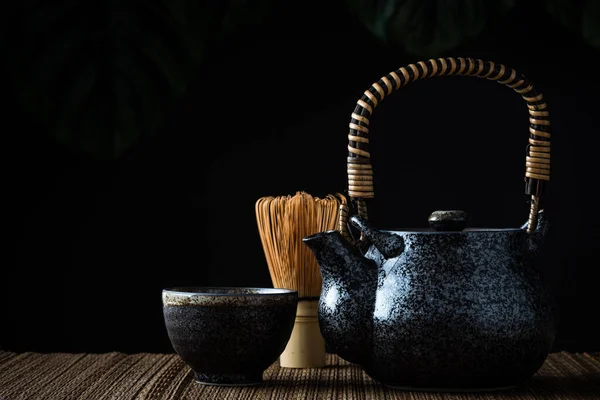 Japon Matcha Çay Seremonisi Çaydanlık Bambu Çırpıcı — Stok fotoğraf