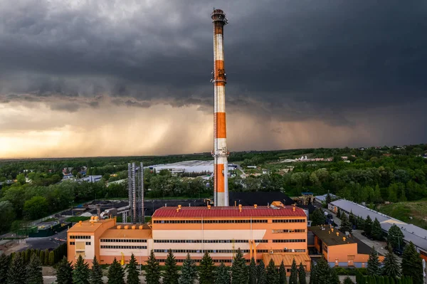 Heat Plant Coal Fuel Tarnow Poland Aerial Panoramic Drone View — Zdjęcie stockowe