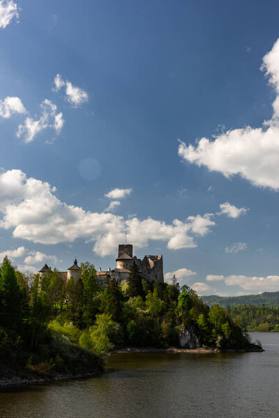 Niedzica Castle on Czorsztyn Lake in Pieniny Mountains, Poland at Spring.