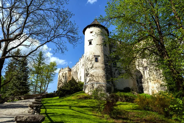 Pieniny Dağları 'ndaki Czorsztyn Gölü' ndeki Niedzica Şatosu, İlkbaharda Polonya.