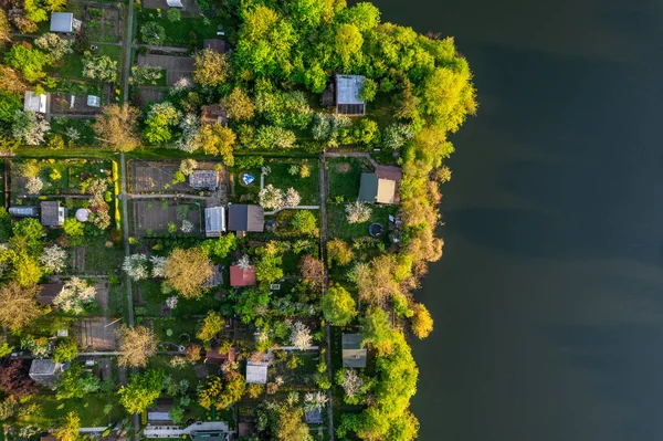 Urban Plot Gardens Spring City Landscape Tarnow Poland Drone View — Stock Photo, Image