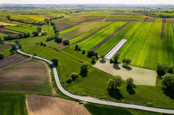 波兰农业在春天的海滨景观 空中无人机视图 — 图库照片