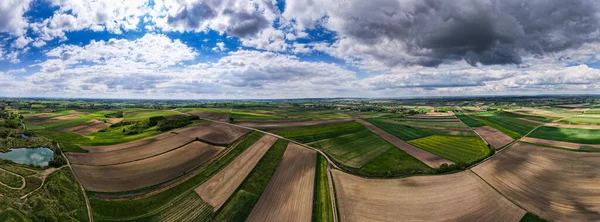 Drohnenpanorama Über Der Agrarlandschaft Frühling Polen — Stockfoto