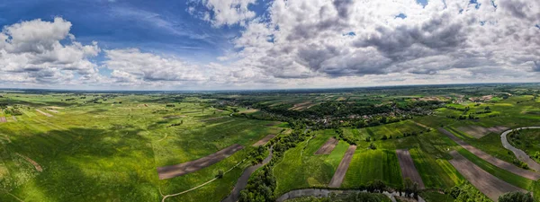 Drohnenpanorama Über Der Agrarlandschaft Frühling Polen — Stockfoto