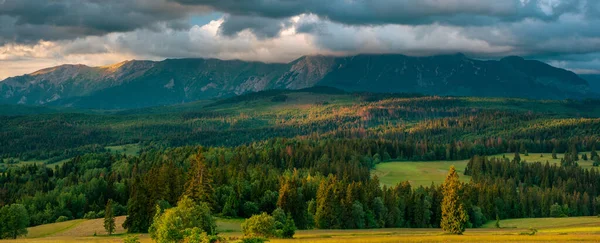 폴란드의 산맥에 파노라마 여름철에는 구름낀 날이면 — 스톡 사진