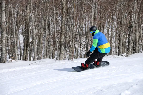 Człowiek na snowboardzie w akcji Zdjęcie Stockowe