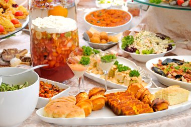 Table with variety of food clipart