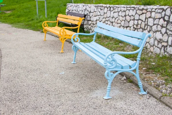 Colored Two Benches Park — Stock Photo, Image