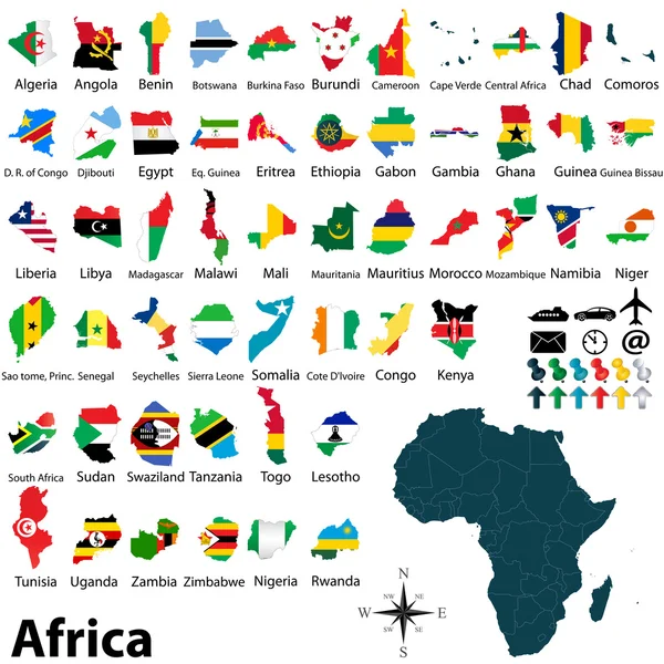 Maps with flags of Africa Stock Vector