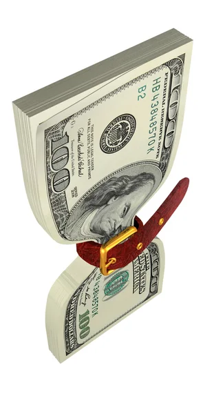 Paquete de billetes de 100 dólares fuertemente apretado cinturón —  Fotos de Stock