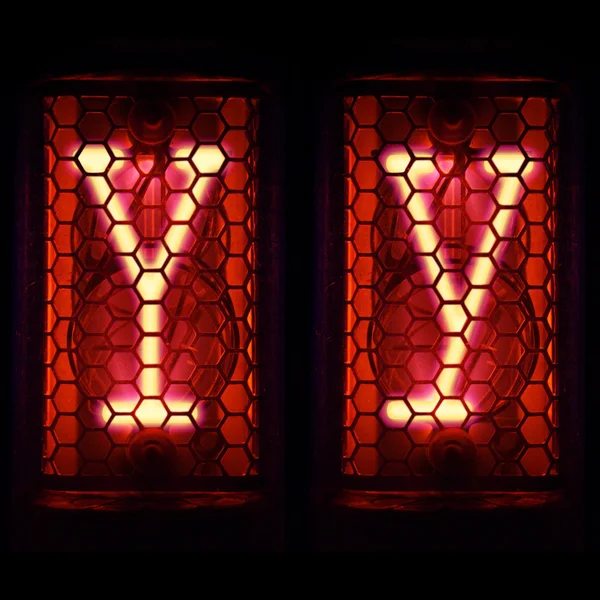 Nixie tube indicator set of letters the whole alphabet. The letter "Y". — Stock Photo, Image