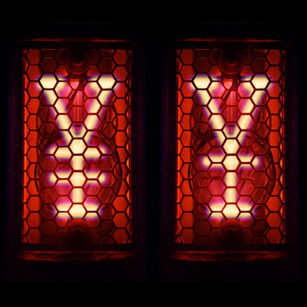 The real Nixie tube indicator of the numbers of retro style. Symbol of the yen, yuan — Stock Photo, Image