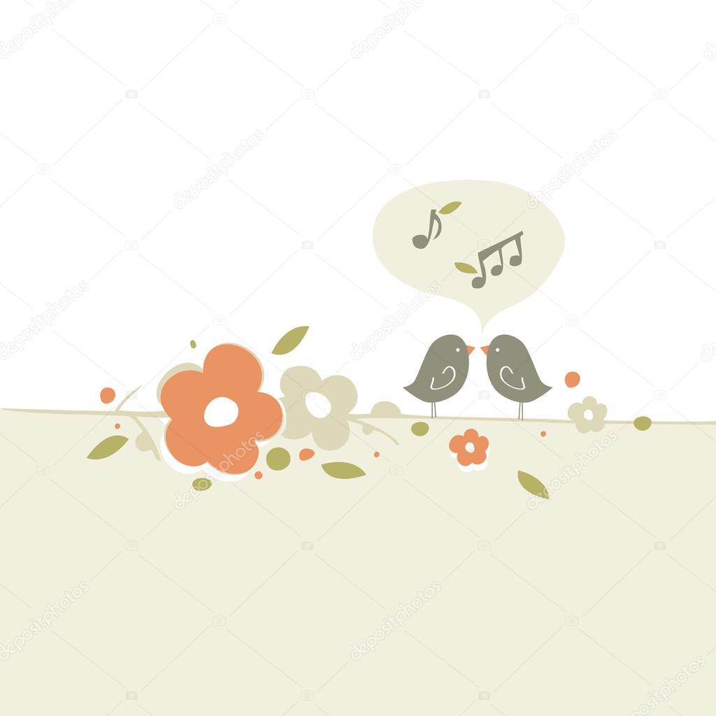 Hand drawn flowers and birds, vector