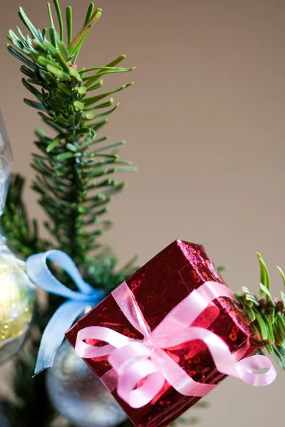 Caja de regalo en el nuevo árbol lagrimal Fotos de stock libres de derechos