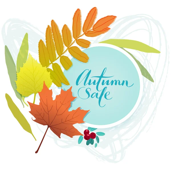 Vecteur automne billets à prix réduits, étiquettes, timbres, autocollants avec des feuilles colorées — Image vectorielle
