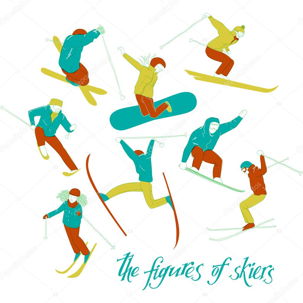 The figures of skiers and snowboarders
