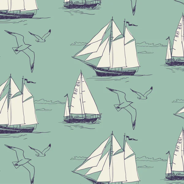 The yacht, sail the ocean. seamless pattern — Stock Vector