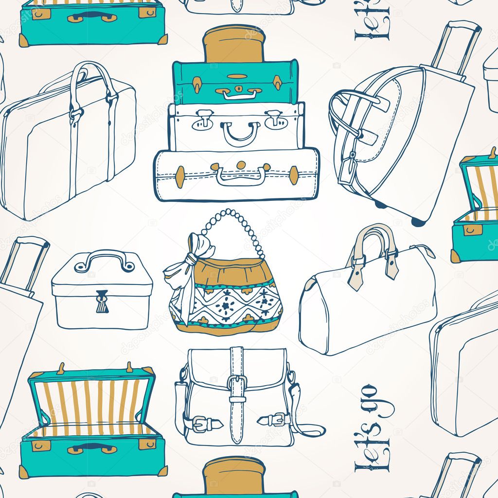 Seamless pattern with a lot of bags and suitcases