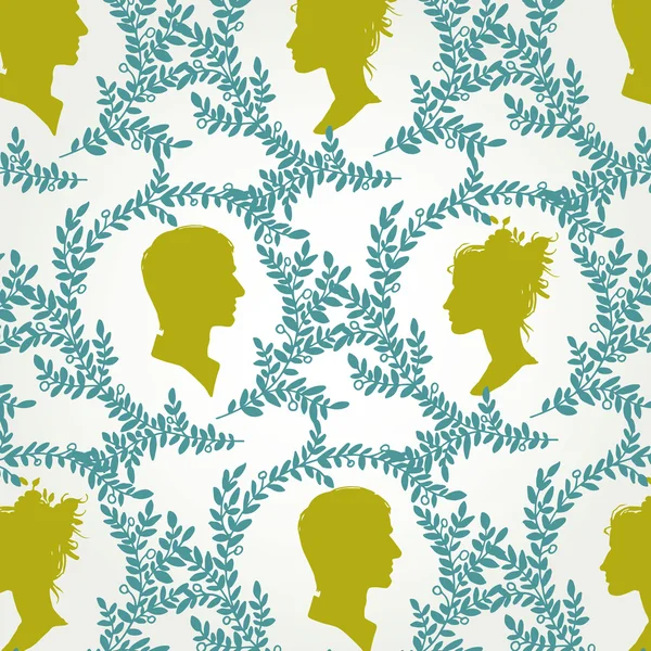 Vintage pattern with silhouettes of men and women — Stock Vector