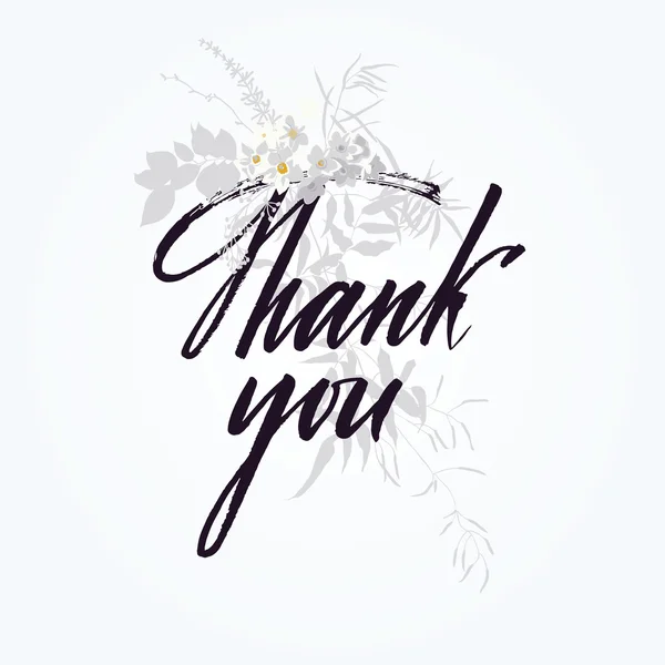 Thank you card with flower background in grey tone — Stock Vector