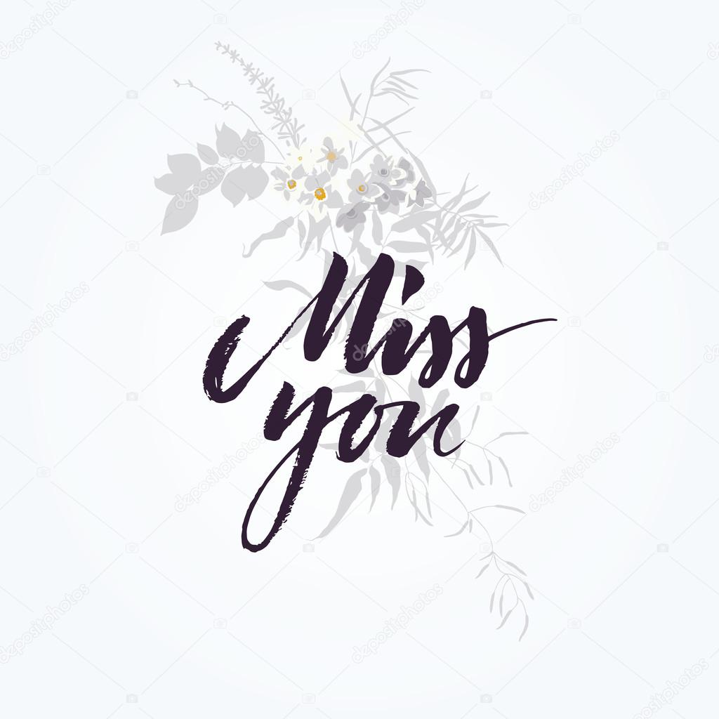 Hand drawn miss you card with flower bouquet