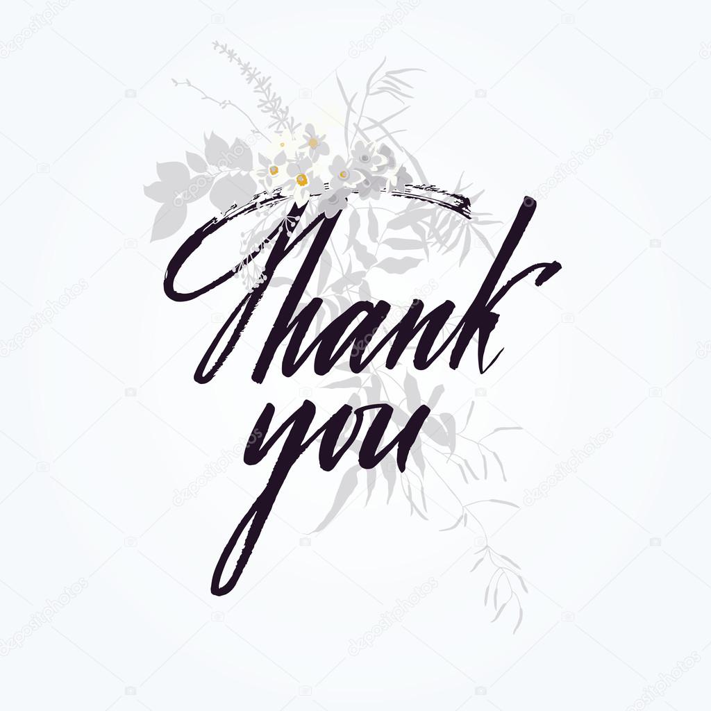 Thank you card with flower background in grey tone
