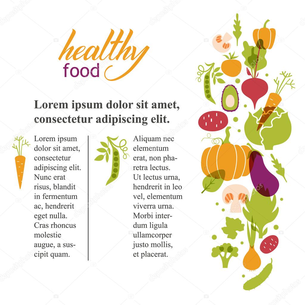 Set of vegetables. Healthy food table. Article about healthy food and its design
