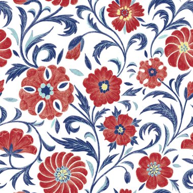 Gentle poppies field pattern in blue and red.