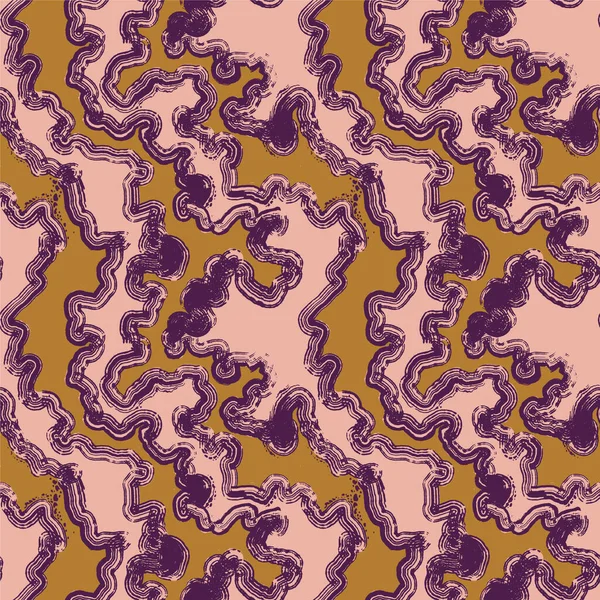 Mustard Abstract Wavy Seamless Pattern Pink Mustard Eggplant Colors Background — Stockfoto