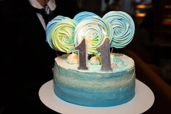 Blue Cake Children Birthday Number — Foto de Stock