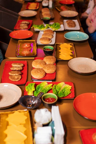 Children Table Ingredients Burgers — ストック写真