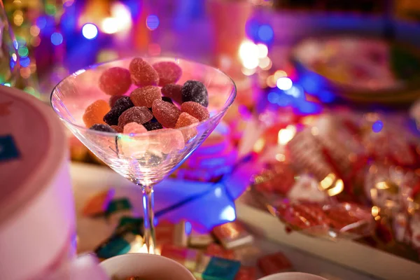 Multi Colored Jelly Candies Lie Glass Colorful Background — Stock Photo, Image