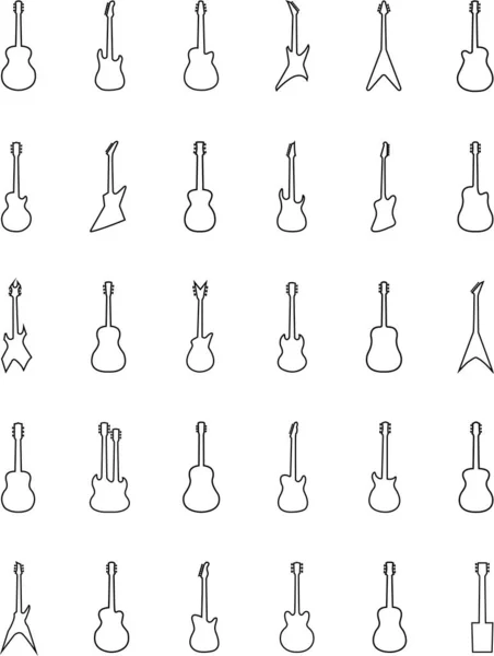 Icons, silhouettes of many different guitars