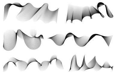 Wave of many black lines. Abstract wavy stripes on white background isolated. Creative line art. Curved smooth tape