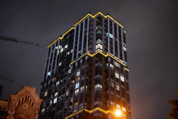 High Rise Residential Buildings Bottom Blue Evening Starry Sky Kyiv — Stock Fotó