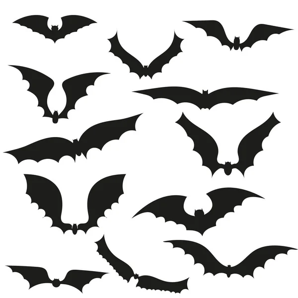 Black Silhouettes Bats Set White Background — Stock Photo, Image