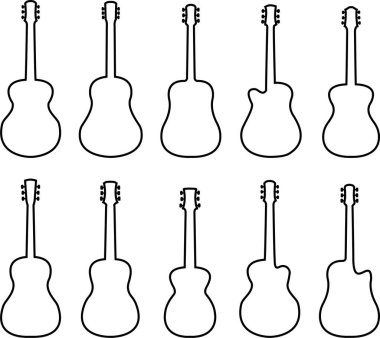 10 akustik gitar silueti seti
