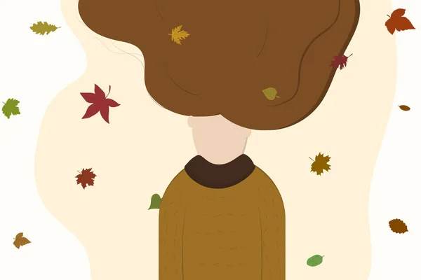 Abstraktes Mädchen Mit Langen Haaren Pullover Herbstlaub — Stockfoto