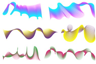 Bir sürü renkli çizgi dalgası. Beyaz arka planda soyut dalgalı çizgiler izole edildi. Yaratıcı çizgi sanatı. Eğik düz bant