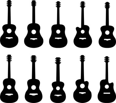 10 akustik gitar silueti seti