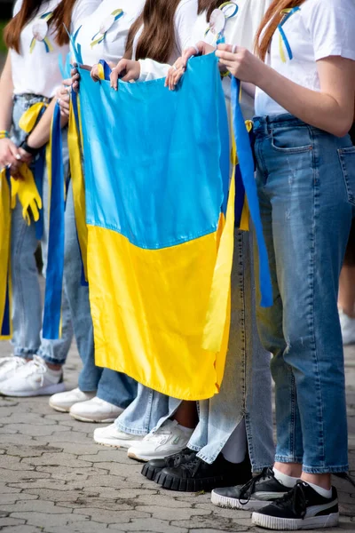 Jour Drapeau Indépendance Ukraine Jour Constitution Enfants Ukrainiens Avec Drapeau — Photo